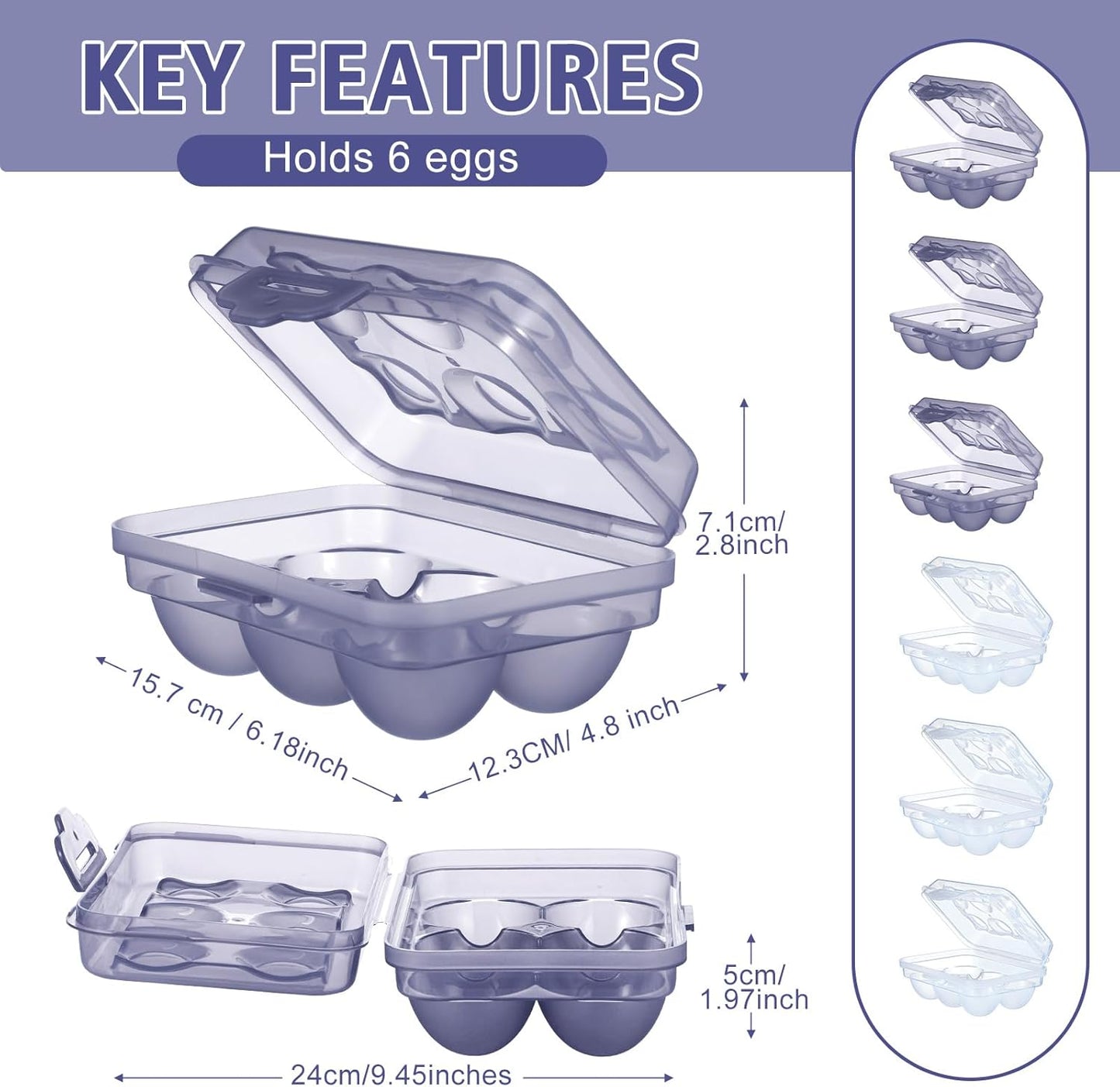 6 Pack Refrigerator Egg Storage Box with Lid – Portable 6-Grid Egg Holder Container, Food-Grade Plastic Egg Tray