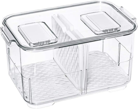 Clear Refrigerator Storage Bin with Divider – Food Storage Container for Fridge Organization