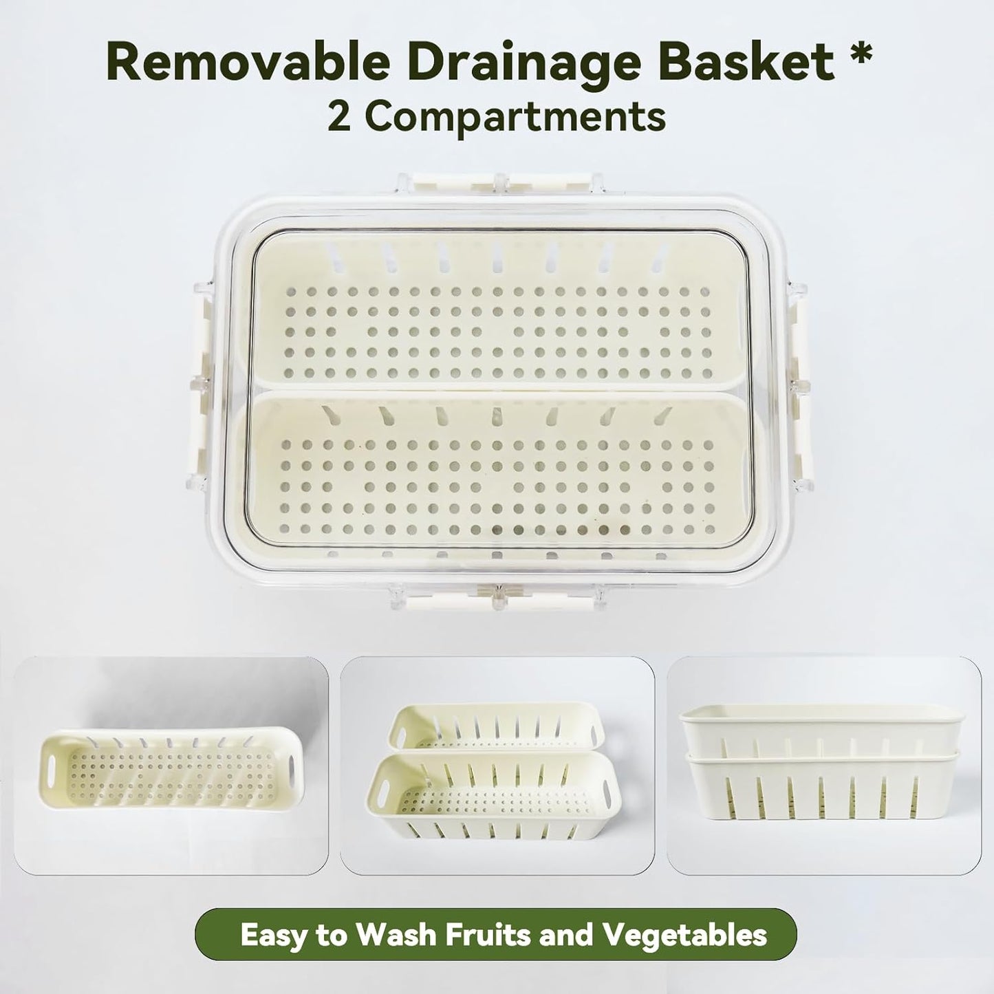Rectangular Refrigerator Fresh-Keeping Storage Box with Drain Basket Insert 24×17×7cm