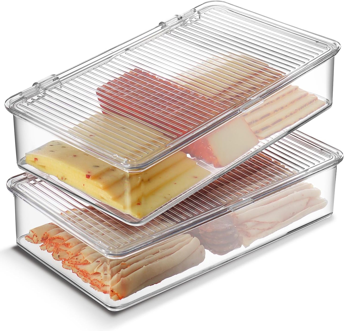 Refrigerator Organizer Bins with Lids – 2 Pack Clear Food Storage Containers for Deli Meat, Cheese, and Snacks